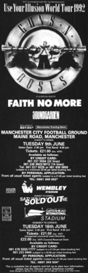 初演となったGateshead公演の雑誌広告 GN'R Uk Tour 1992 Advert