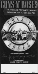 Guns N' Roses 1991年Izzyラストステージ チケット半券